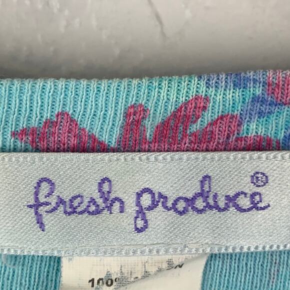 Vtg Fresh Produce Top Womens XXL Blue 3/4 Sleeve Pullover Wildflower V Neck - Picture 3 of 8